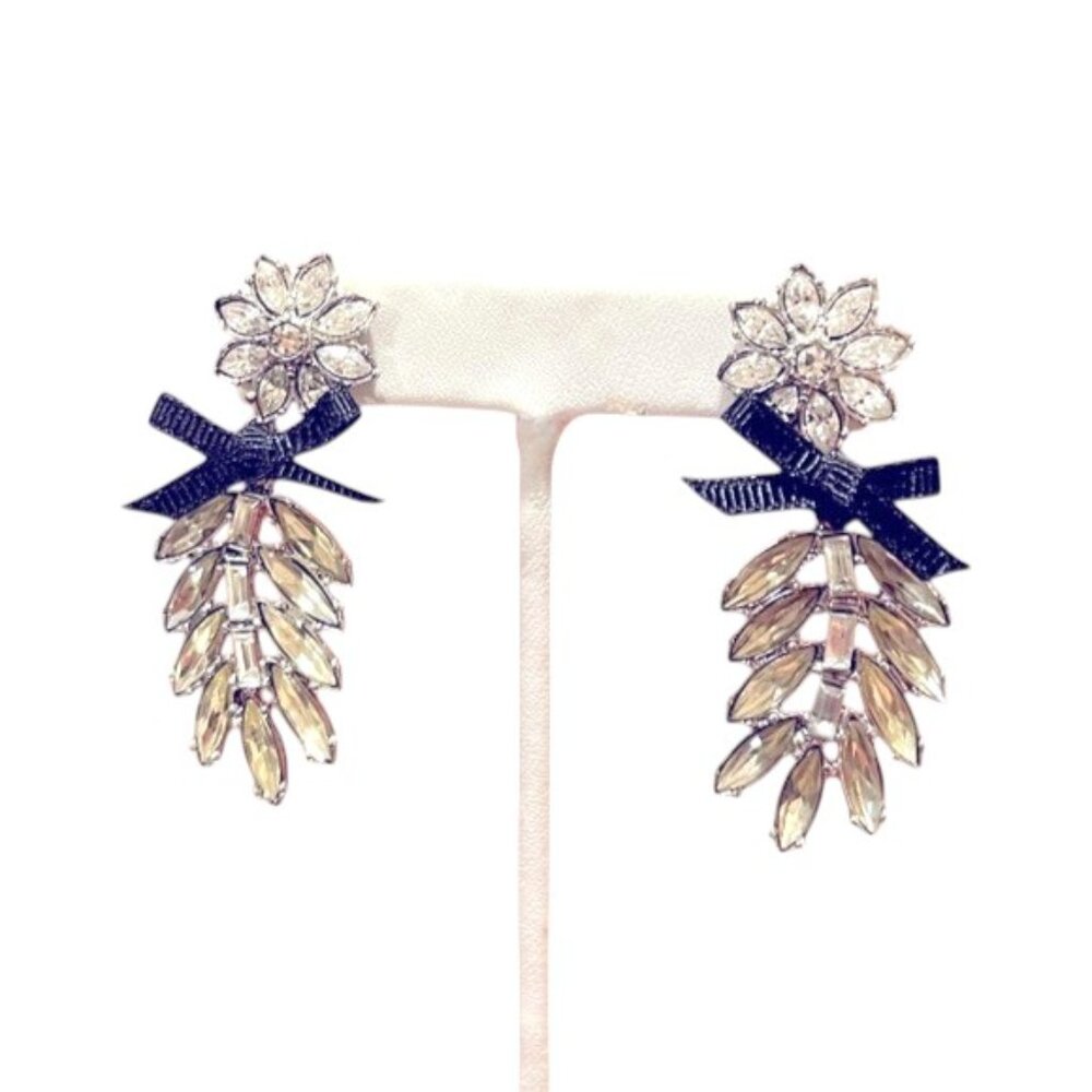Betsey Johnson Y2K Vintage McBling Crystal Flowers and Feathers Earrings